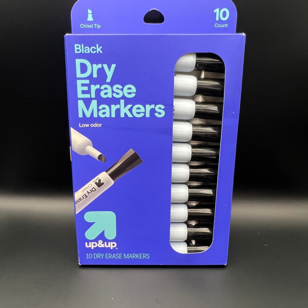 Up&Up Black Dry Erase Markers 10 Count Chisel Tip Low Odor NEW